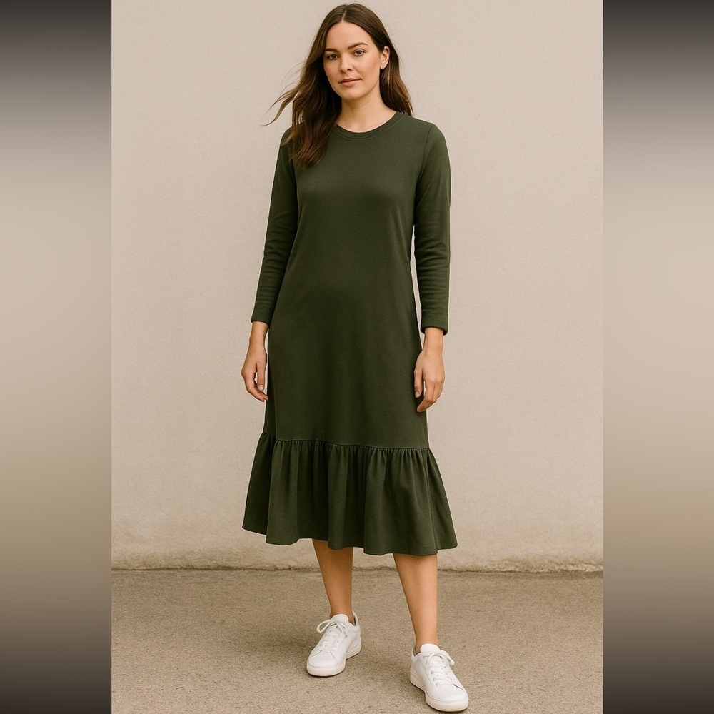 Zara green ruffle Hem dress Small